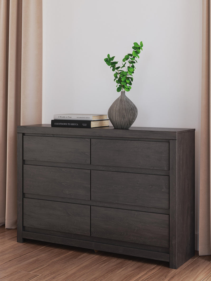 Fraluna King Panel Storage Bed and Dresser in Charcoal - PKG021684