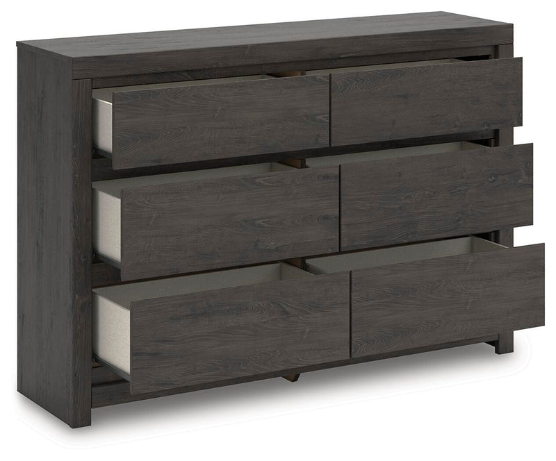 Fraluna King Panel Storage Bed and Dresser in Charcoal - PKG021684