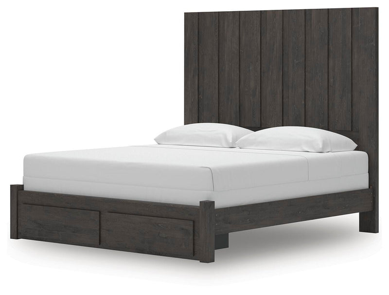 Fraluna King Panel Storage Bed, Dresser and Mirror in Charcoal - PKG021678