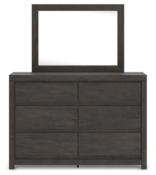 Fraluna King Panel Storage Bed, Dresser and Mirror in Charcoal - PKG021678