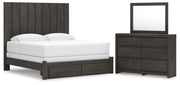 Fraluna King Panel Storage Bed, Dresser and Mirror in Charcoal - PKG021678