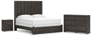 Fraluna King Panel Storage Bed, Dresser and Nightstand in Charcoal - PKG021685