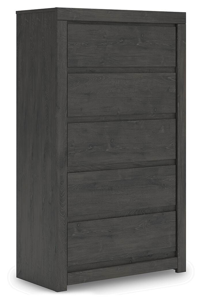 Fraluna King Panel Storage Bed, Dresser, Mirror and Chest in Charcoal - PKG021682