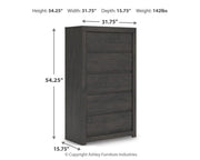 Fraluna King Panel Storage Bed, Dresser, Mirror and Chest in Charcoal - PKG021682