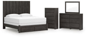Fraluna King Panel Storage Bed, Dresser, Mirror and Chest in Charcoal - PKG021682