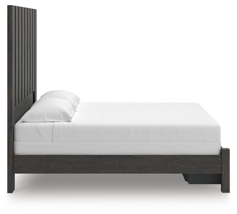 Fraluna King Panel Storage Bed, Dresser, Mirror and Chest in Charcoal - PKG021682