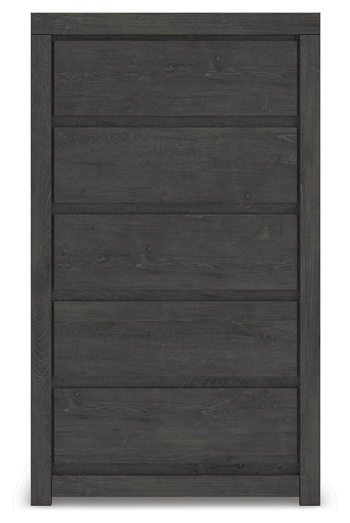 Fraluna King Panel Storage Bed, Dresser, Mirror and Chest in Charcoal - PKG021682