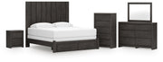 Fraluna King Panel Storage Bed, Dresser, Mirror, Chest and Nightstand in Charcoal - PKG021683