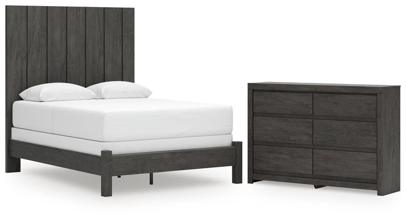 Fraluna Queen Panel Bed and Dresser in Charcoal - PKG021660
