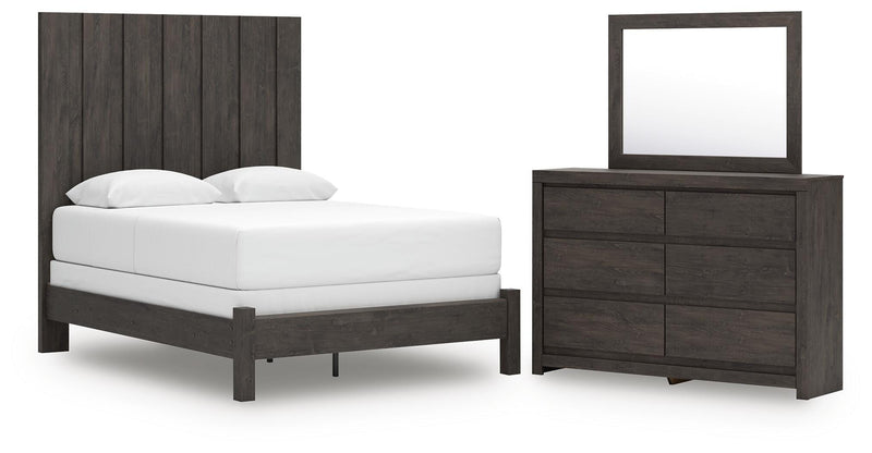 Fraluna Queen Panel Bed, Dresser and Mirror in Charcoal - PKG021654