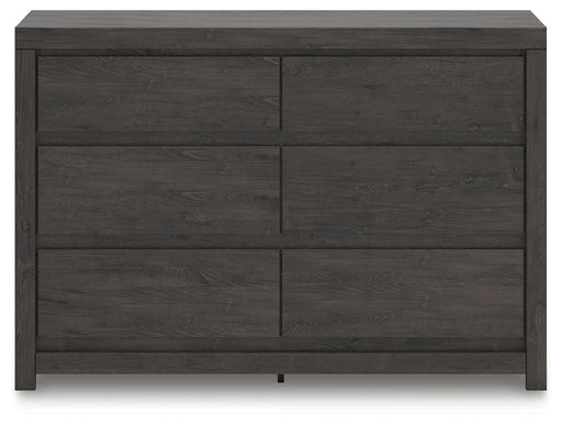 Fraluna Queen Panel Bed, Dresser and Nightstand in Charcoal - PKG021661