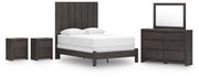 Fraluna Queen Panel Bed, Dresser, Mirror and 2 Nightstands in Charcoal - PKG021655