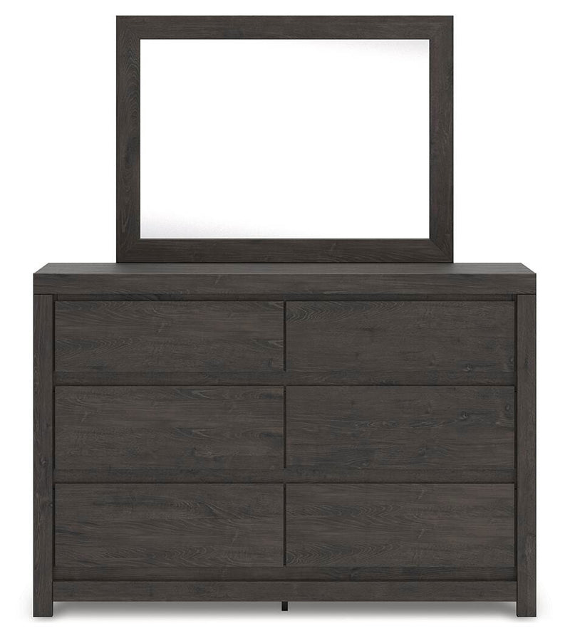 Fraluna Queen Panel Bed, Dresser, Mirror and Chest in Charcoal - PKG021658