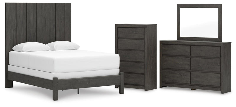 Fraluna Queen Panel Bed, Dresser, Mirror and Chest in Charcoal - PKG021658