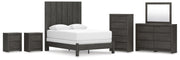 Fraluna Queen Panel Bed, Dresser, Mirror, Chest and 2 Nightstands in Charcoal - PKG021656