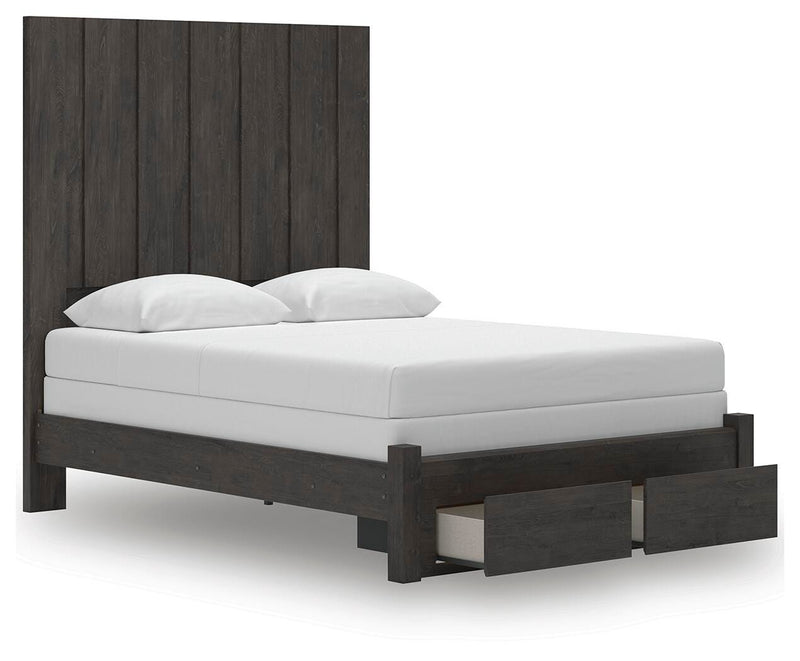 Fraluna Queen Panel Storage Bed and Dresser in Charcoal - PKG021676