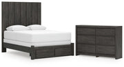 Fraluna Queen Panel Storage Bed and Dresser in Charcoal - PKG021676