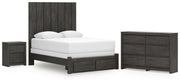 Fraluna Queen Panel Storage Bed, Dresser and Nightstand in Charcoal - PKG021677