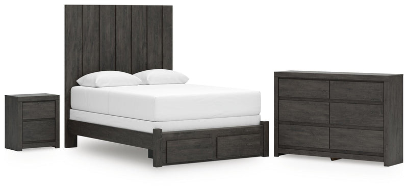 Fraluna Queen Panel Storage Bed, Dresser and Nightstand in Charcoal - PKG021677