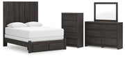 Fraluna Queen Panel Storage Bed, Dresser, Mirror and Chest in Charcoal - PKG021674