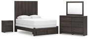 Fraluna Queen Panel Storage Bed, Dresser, Mirror and Nightstand in Charcoal - PKG021673