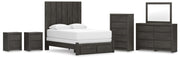 Fraluna Queen Panel Storage Bed, Dresser, Mirror, Chest and 2 Nightstands in Charcoal - PKG021672