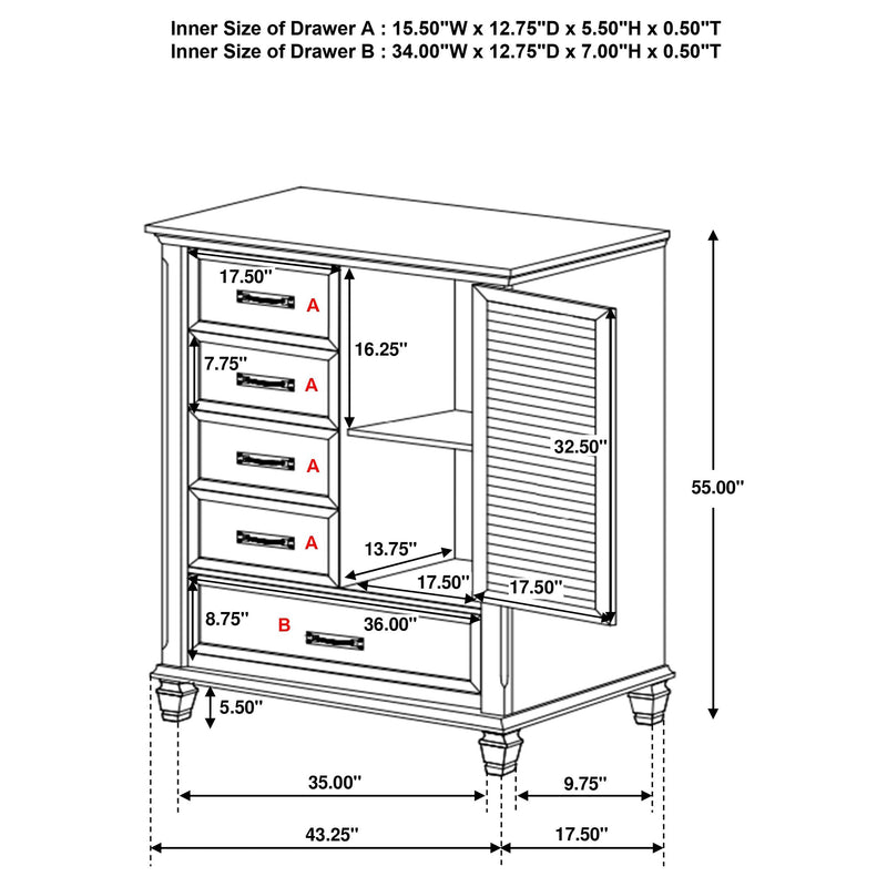 Franco 5-drawer Door Chest Distressed White - 205338