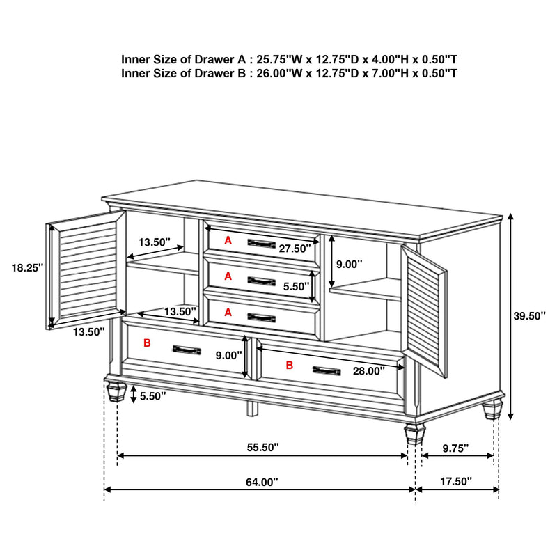 Franco 5-drawer Dresser Distressed White - 205333