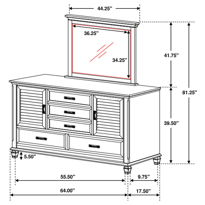 Franco 5-drawer Dresser with Mirror Distressed White - 205333M