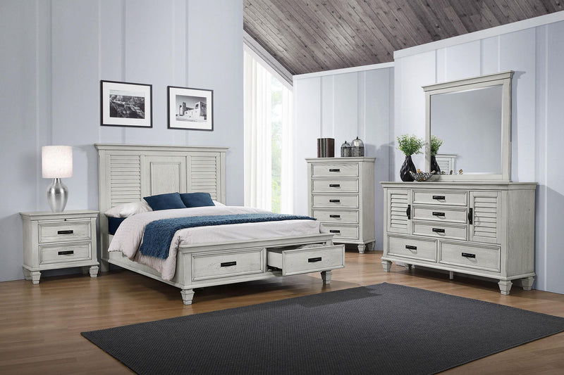 Franco 5-piece Eastern King Bedroom Set Distressed White - 205330KE-S5