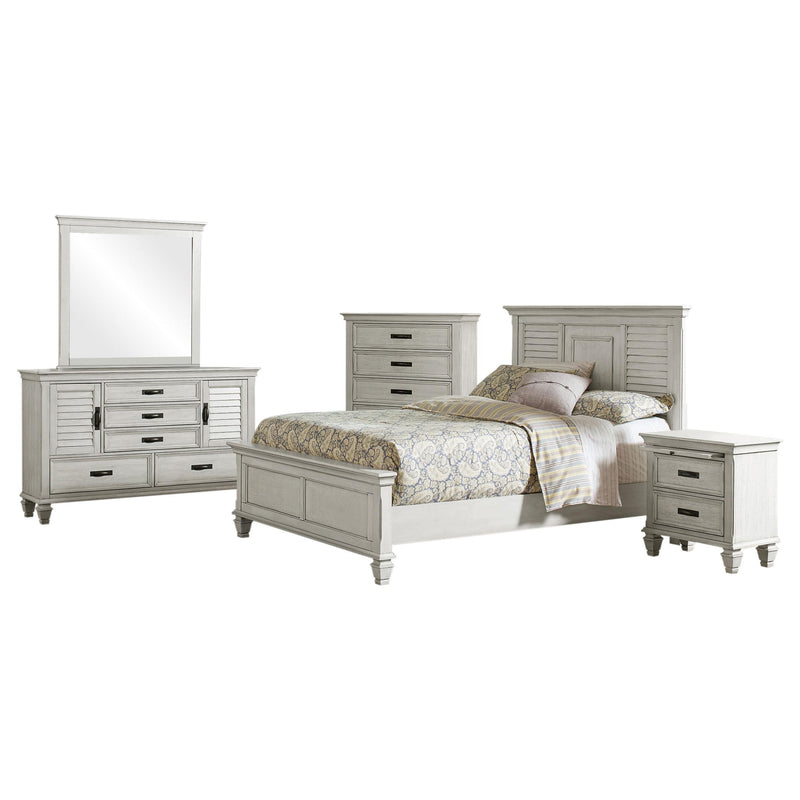 Franco 5-piece Eastern King Bedroom Set Distressed White - 205331KE-S5