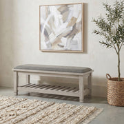 Franco Fabric Upholstered Bench with Shelf Distressed White - 205337