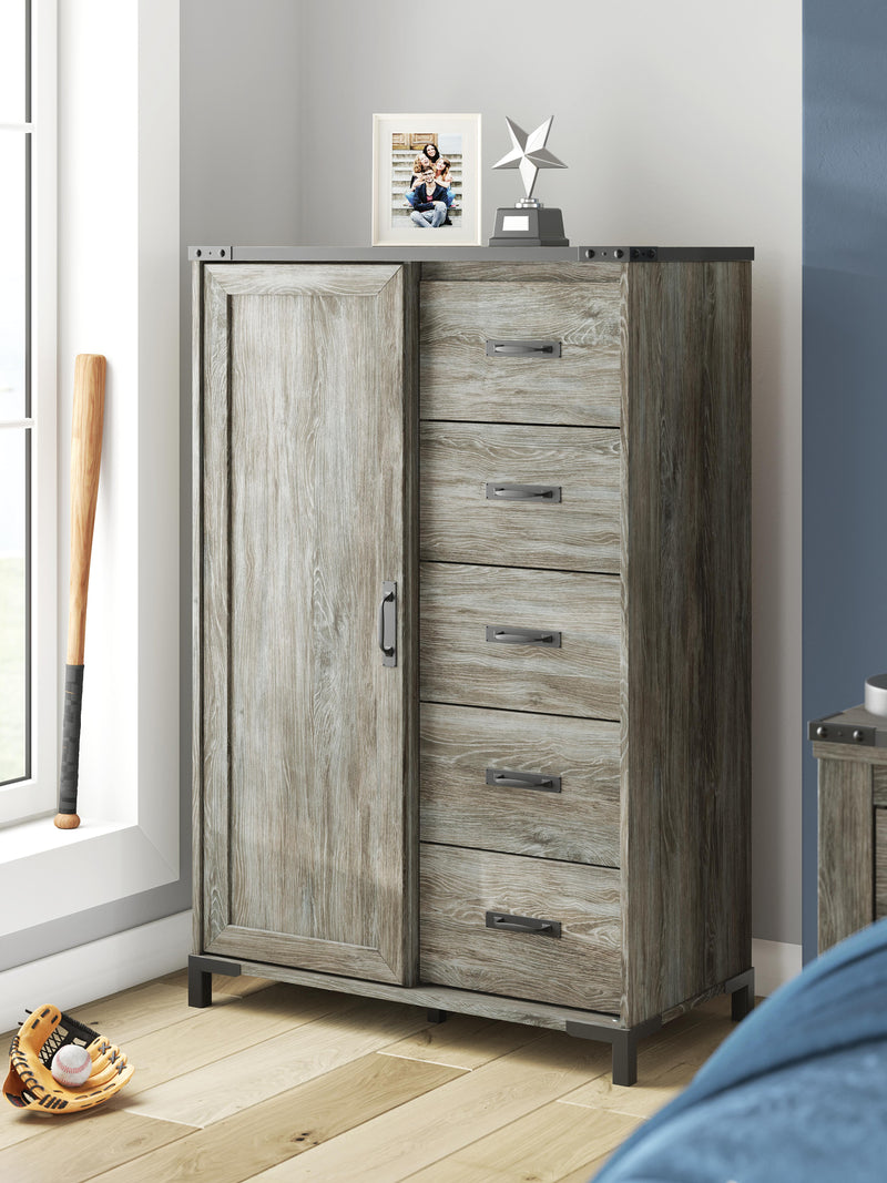 Frandern Full Bookcase Panel Bed with Storage, Dresser, Mirror and Chest - B4480B28