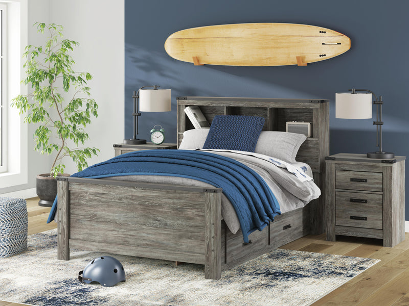Frandern Full Bookcase Panel Bed with Storage, Dresser, Mirror and Chest - B4480B28