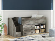 Frandern Gray Twin Loft  Bed with Bookcase and Drawer Storage - B4480B16
