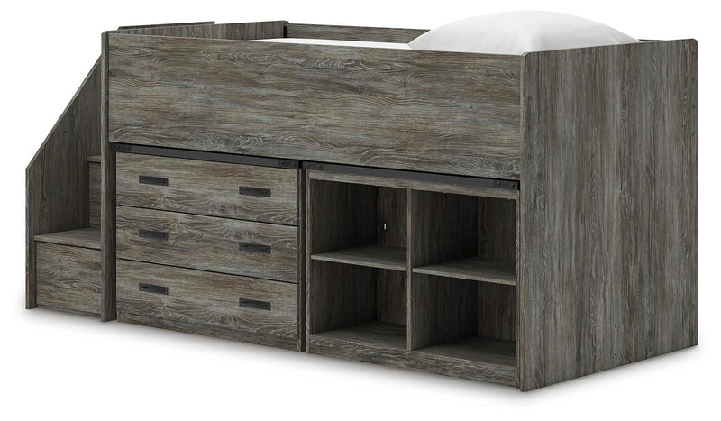 Frandern Gray Twin Loft  Bed with Bookcase and Drawer Storage - B4480B16