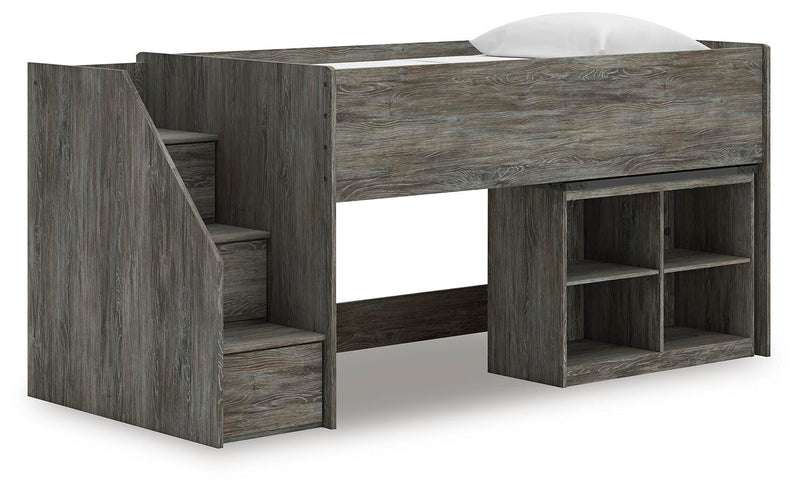 Frandern Gray Twin Loft  Bed with Bookcase Storage - B4480B14