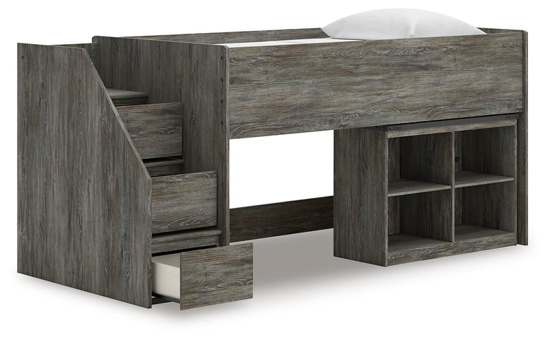 Frandern Gray Twin Loft  Bed with Bookcase Storage - B4480B14