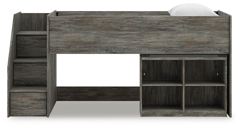 Frandern Gray Twin Loft  Bed with Bookcase Storage - B4480B14