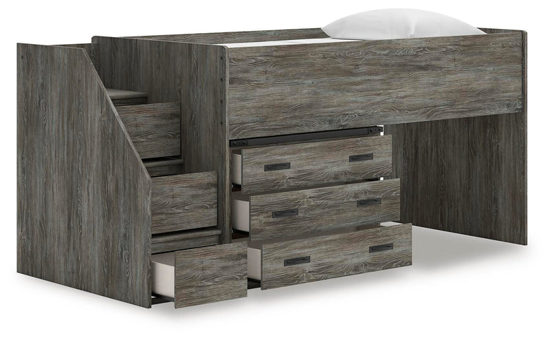 Frandern Gray Twin Loft Bed with Drawer Storage - B4480B15