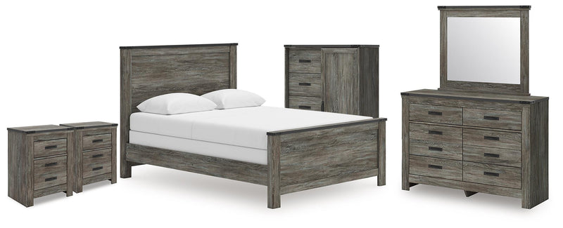 Frandern Queen Panel Bed, Dresser, Mirror, Chest and 2 Nightstands - B4480B29