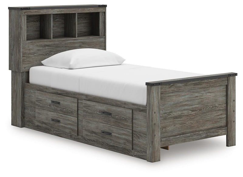 Frandern Twin Bookcase Bed with Storage, Dresser and Mirror - B4480B10