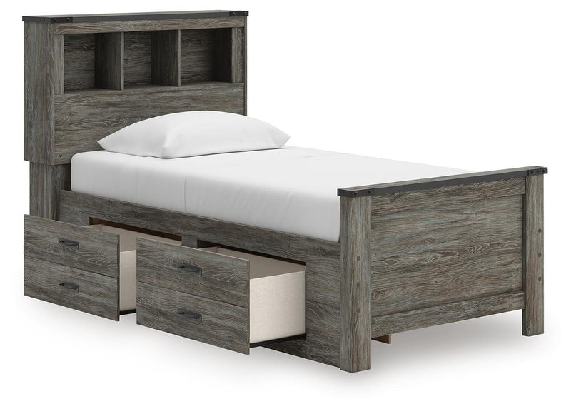 Frandern Twin Bookcase Bed with Storage, Dresser and Mirror - B4480B10