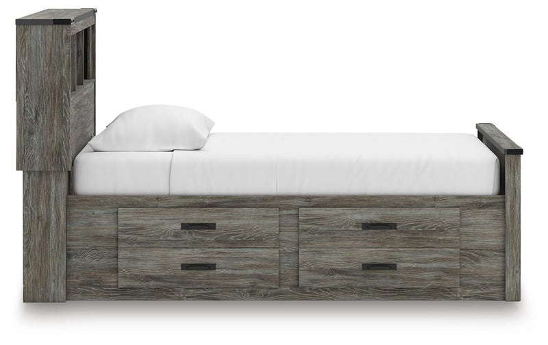 Frandern Twin Bookcase Bed with Storage, Dresser and Mirror - B4480B10