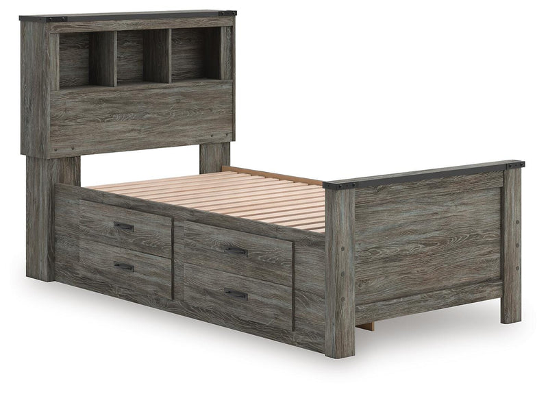 Frandern Twin Bookcase Bed with Storage, Dresser and Mirror - B4480B10