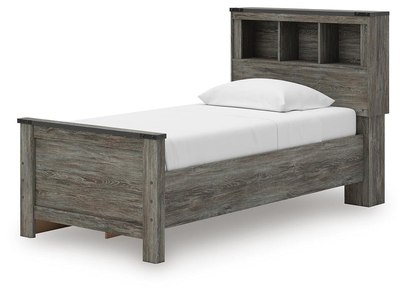 Frandern Twin Bookcase Bed with Storage, Dresser and Mirror - B4480B10