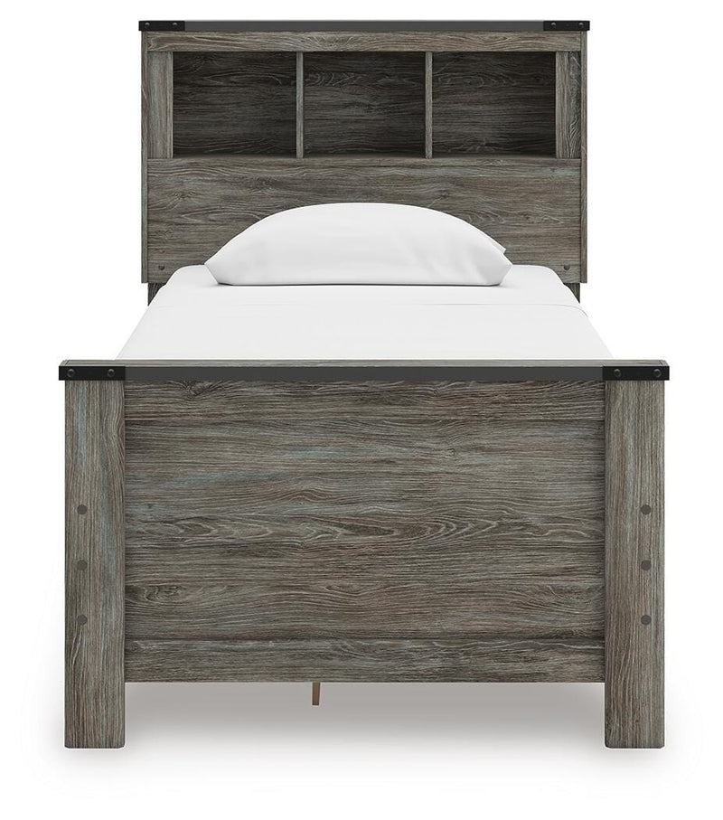 Frandern Twin Bookcase Bed with Storage, Dresser and Mirror - B4480B10
