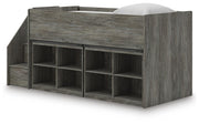 Frandern Warm Gray Twin Loft Bed with Bookcase Storage - B4480B25
