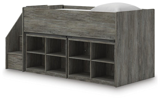 Frandern Warm Gray Twin Loft Bed with Bookcase Storage - B4480B25