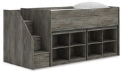 Frandern Warm Gray Twin Loft Bed with Bookcase Storage - B4480B25